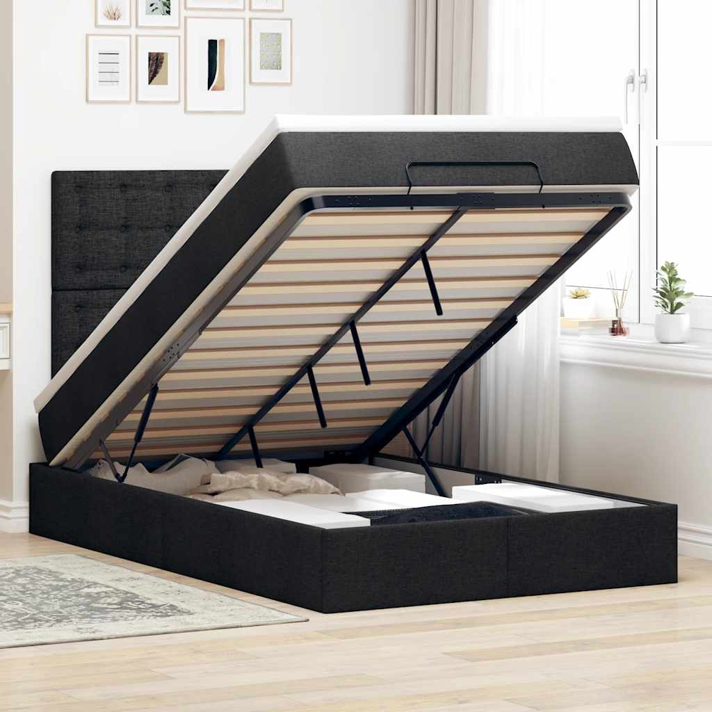 Ottoman bed met matras 120x190 cm stof zwart is nu te koop bij PeponiXL, paradijselijk wonen!