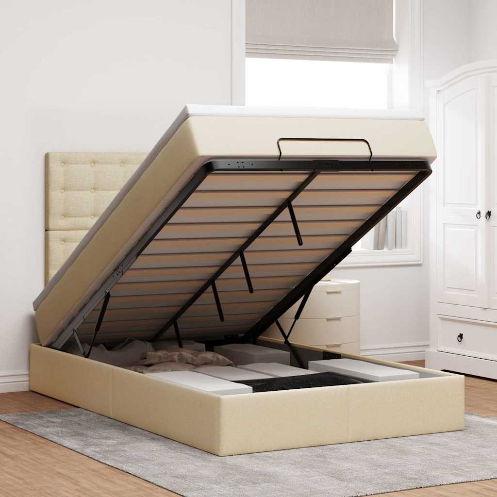 Ottoman bed met matras 120x200cm stof crèmekleurig is nu te koop bij PeponiXL, paradijselijk wonen!