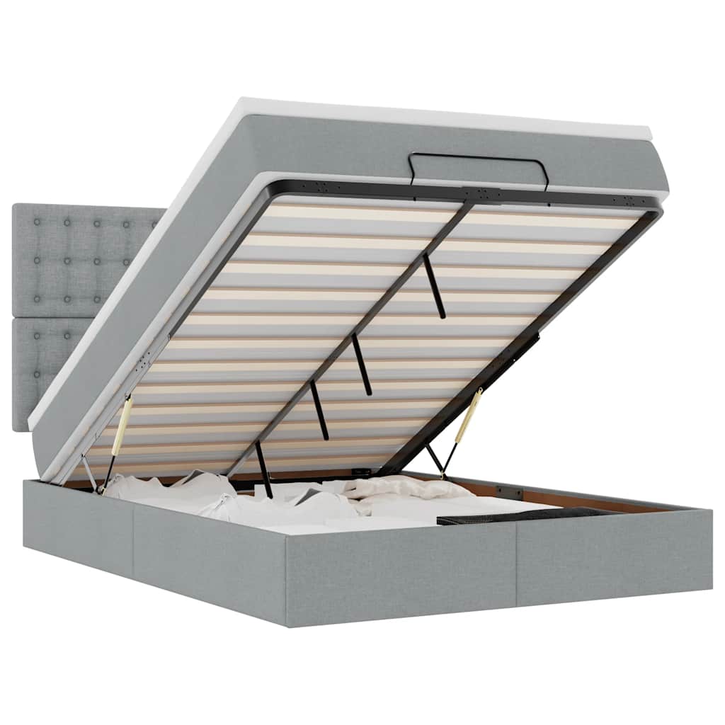 Ottoman bed met matras 140x190cm stof lichtgrijs is nu te koop bij PeponiXL, paradijselijk wonen!