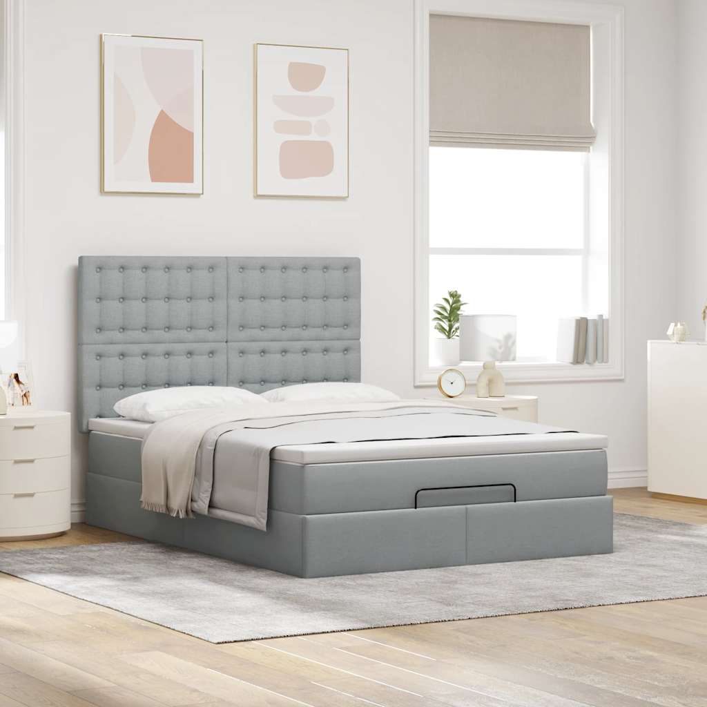 Ottoman bed met matras 140x190cm stof lichtgrijs is nu te koop bij PeponiXL, paradijselijk wonen!