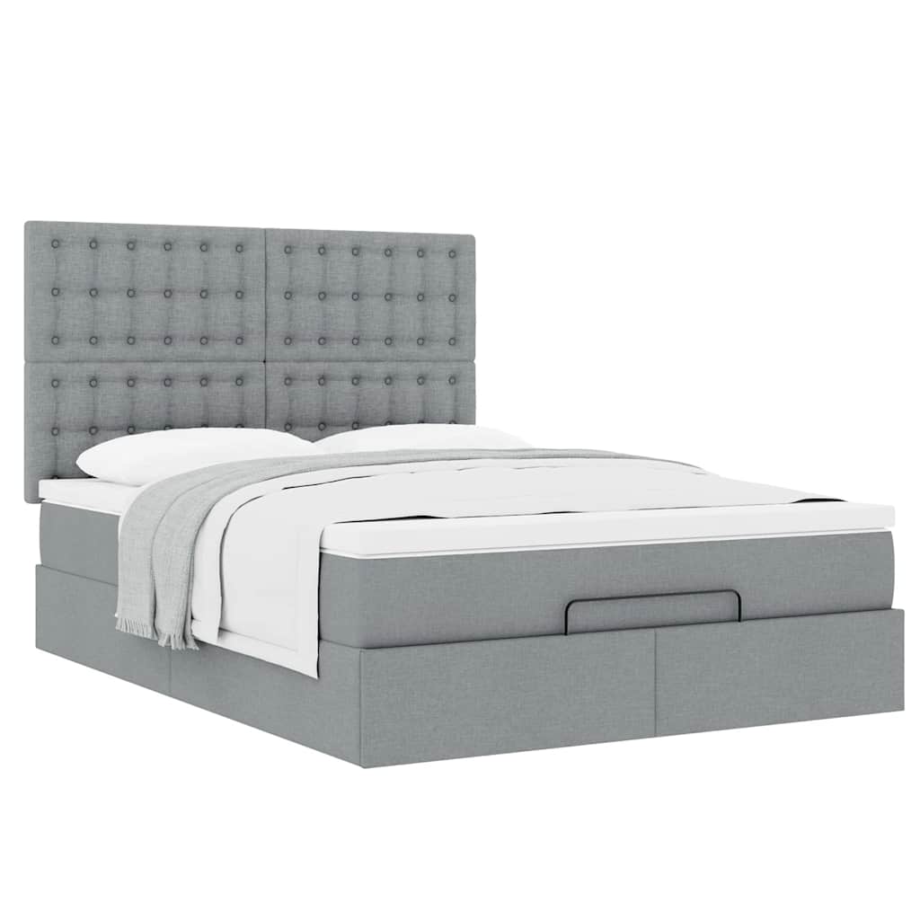 Ottoman bed met matras 140x190cm stof lichtgrijs is nu te koop bij PeponiXL, paradijselijk wonen!