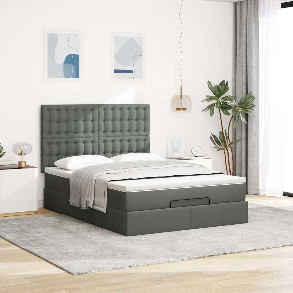 Ottoman bed met matras 140x190cm stof donkergrijs is nu te koop bij PeponiXL, paradijselijk wonen!