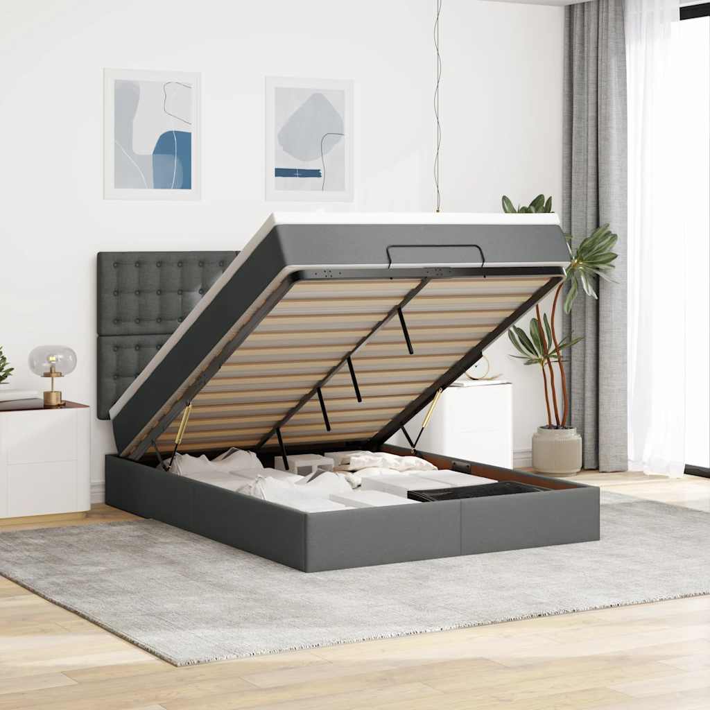 Ottoman bed met matras 140x190cm stof donkergrijs is nu te koop bij PeponiXL, paradijselijk wonen!