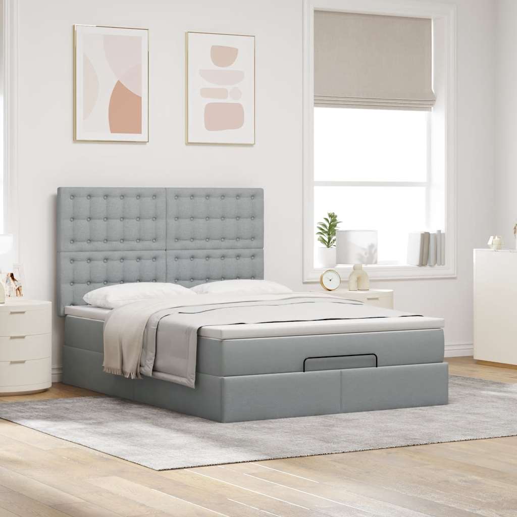 Ottoman bed met matras 140x200cm stof lichtgrijs is nu te koop bij PeponiXL, paradijselijk wonen!