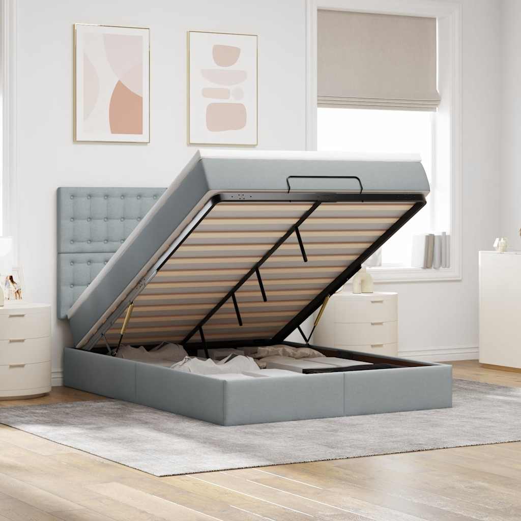 Ottoman bed met matras 140x200cm stof lichtgrijs is nu te koop bij PeponiXL, paradijselijk wonen!