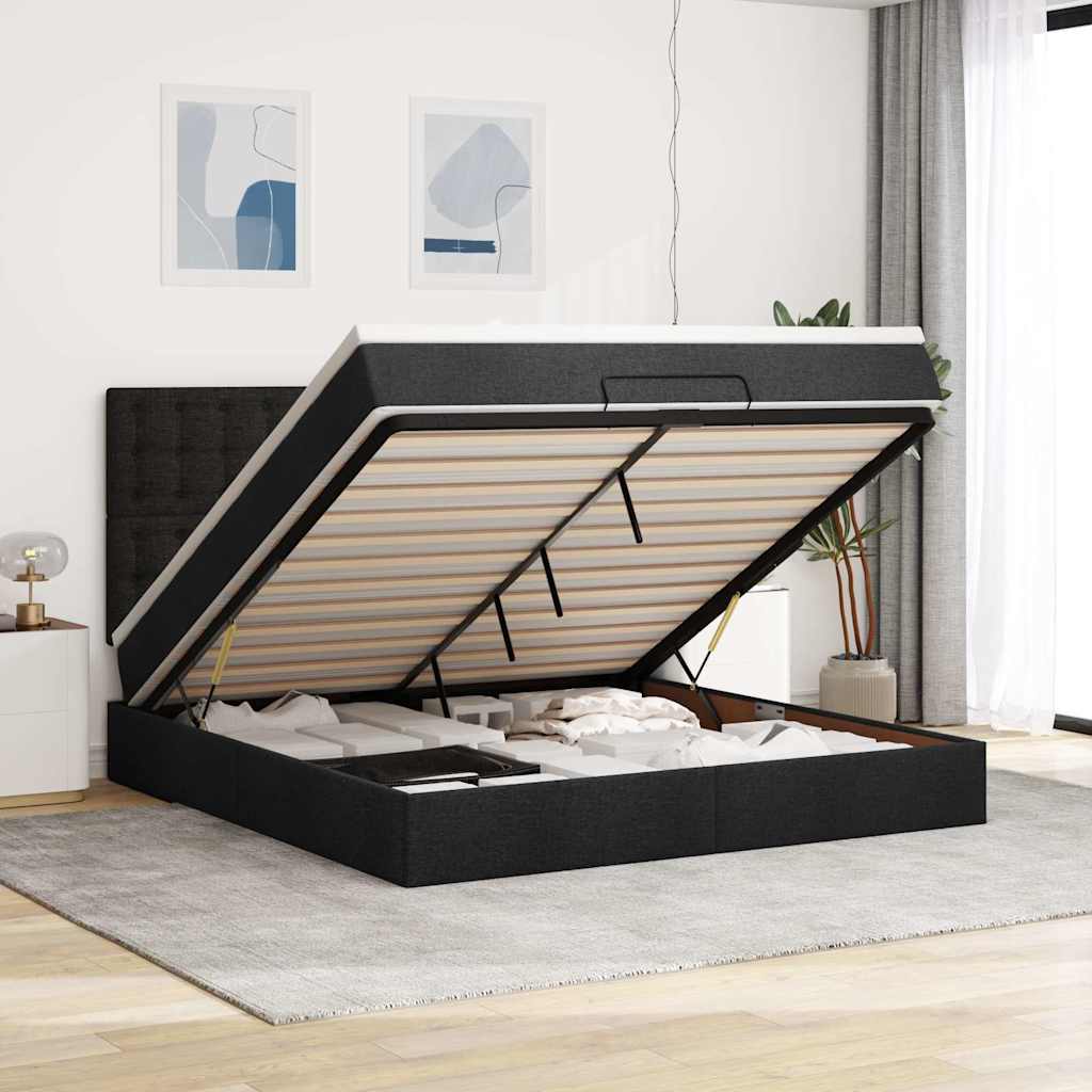 Ottoman bed met matras 160x200cm stof zwart is nu te koop bij PeponiXL, paradijselijk wonen!