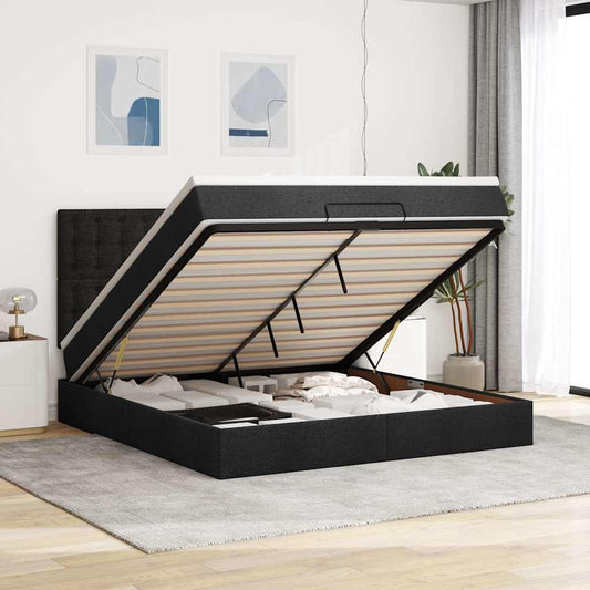 Ottoman bed met matras 160x200cm stof zwart is nu te koop bij PeponiXL, paradijselijk wonen!
