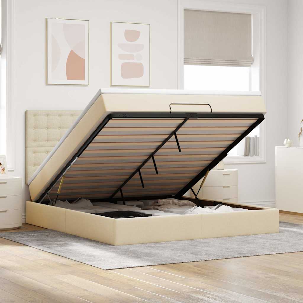 Ottoman bed met matras 160x200cm stof crèmekleurig is nu te koop bij PeponiXL, paradijselijk wonen!