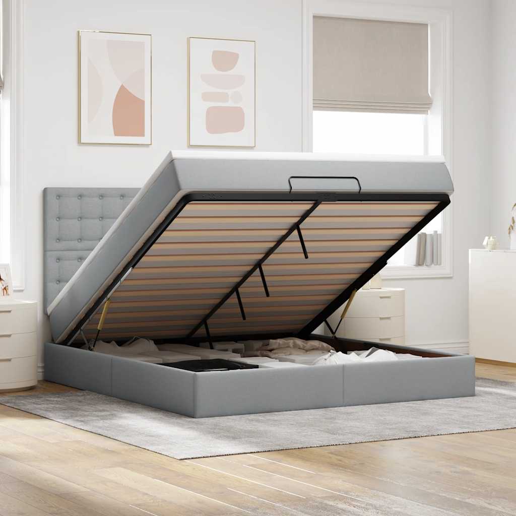 Ottoman bed met matras 180x200cm stof lichtgrijs is nu te koop bij PeponiXL, paradijselijk wonen!