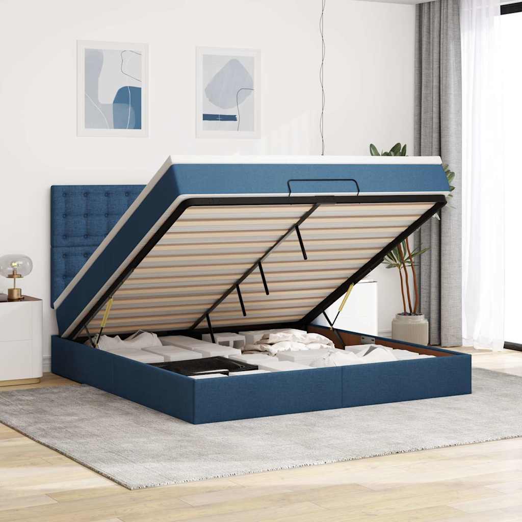Ottoman bed met matras 180x200cm stof blauw is nu te koop bij PeponiXL, paradijselijk wonen!