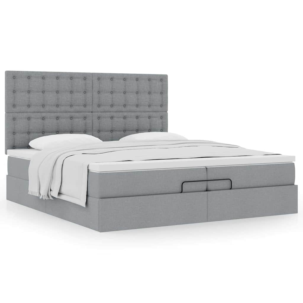 Ottoman bed met matrassen 200x200cm stof lichtgrijs is nu te koop bij PeponiXL, paradijselijk wonen!