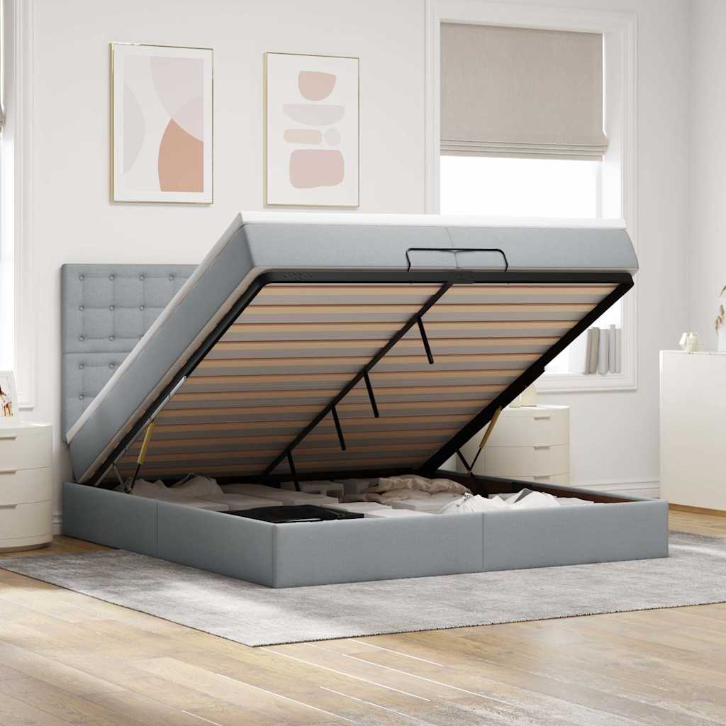 Ottoman bed met matrassen 200x200cm stof lichtgrijs is nu te koop bij PeponiXL, paradijselijk wonen!