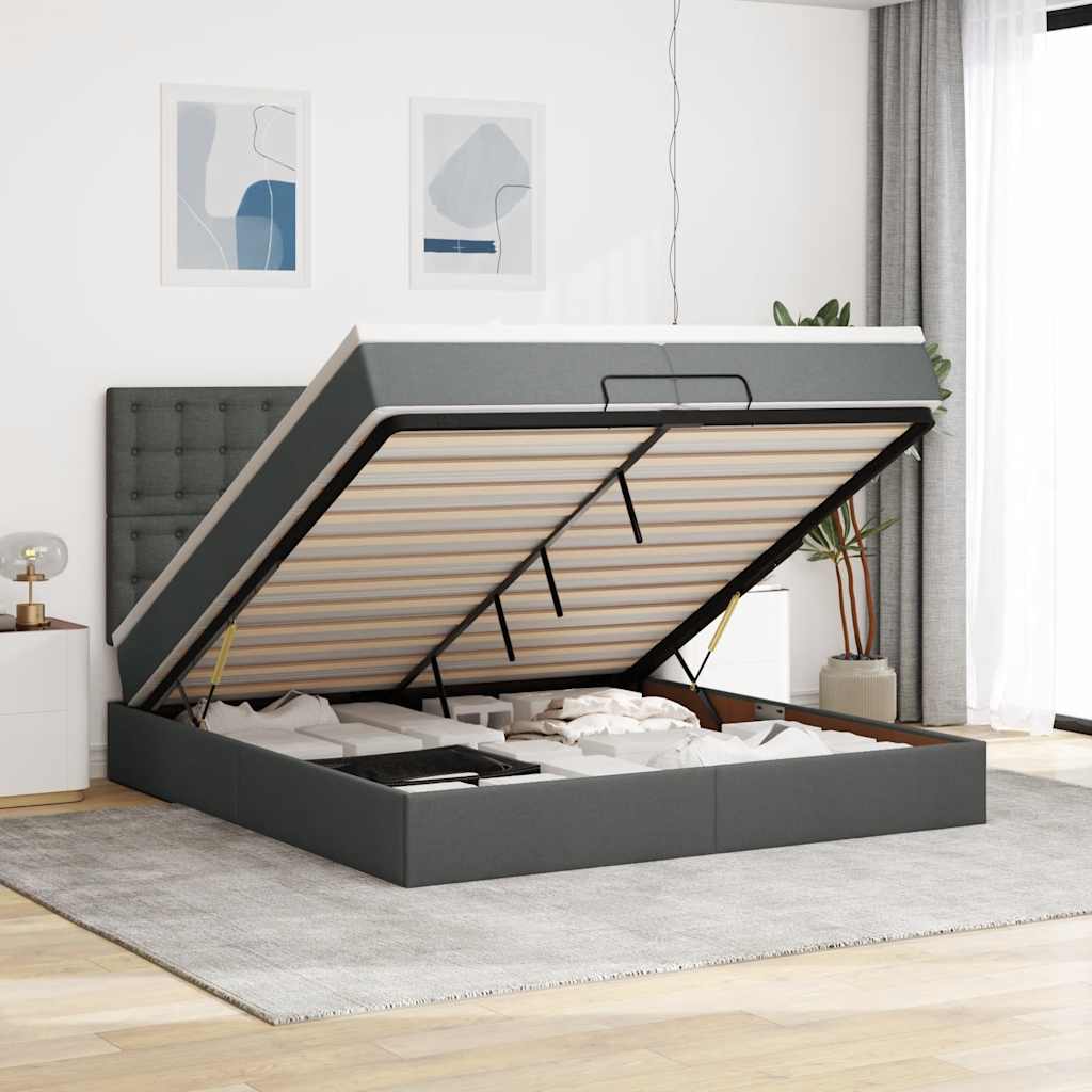 Ottoman bed met matrassen 200x200cm stof donkergrijs is nu te koop bij PeponiXL, paradijselijk wonen!
