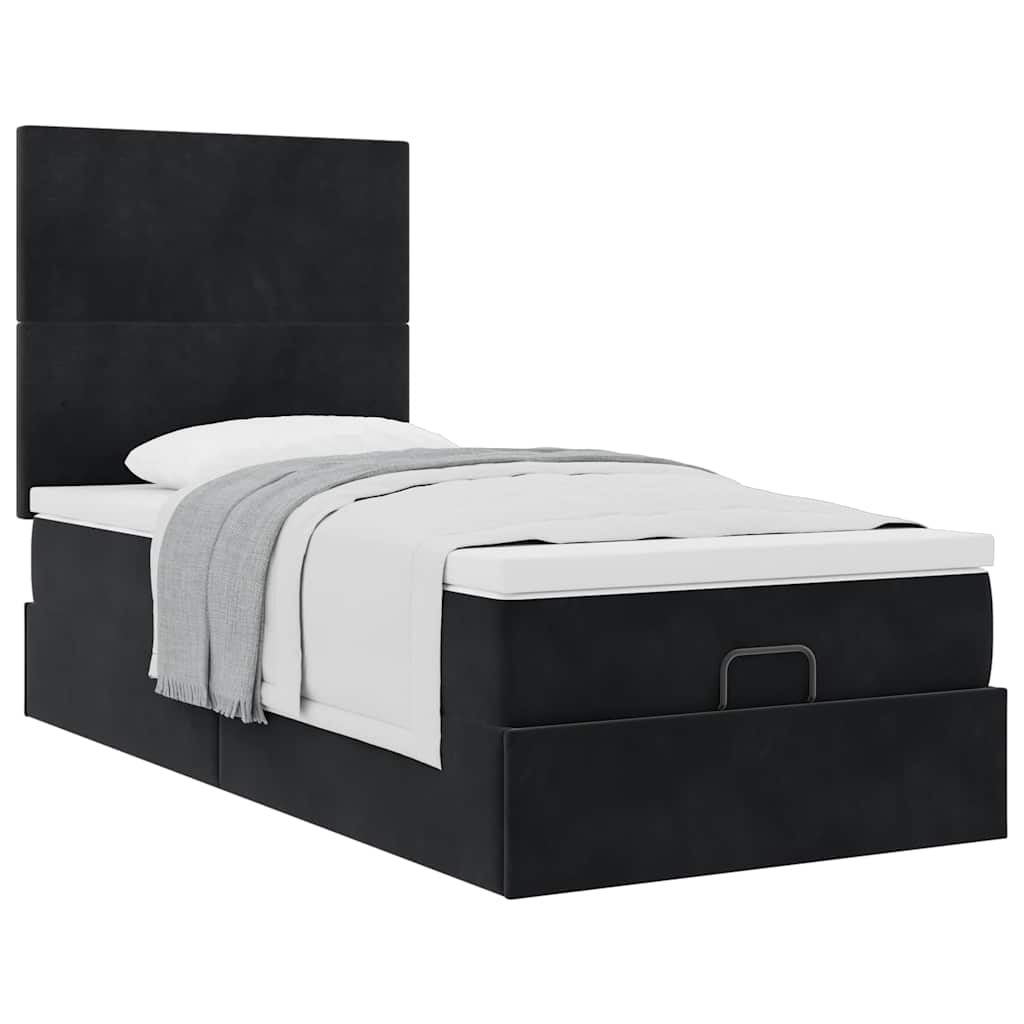 Ottoman bed met matrassen 80x200cm fluweel zwart is nu te koop bij PeponiXL, paradijselijk wonen!