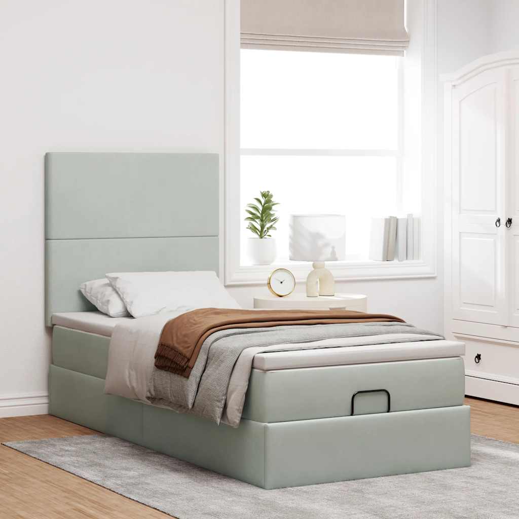 Ottoman bed met matrassen 90x190cm fluweel lichtgrijs is nu te koop bij PeponiXL, paradijselijk wonen!
