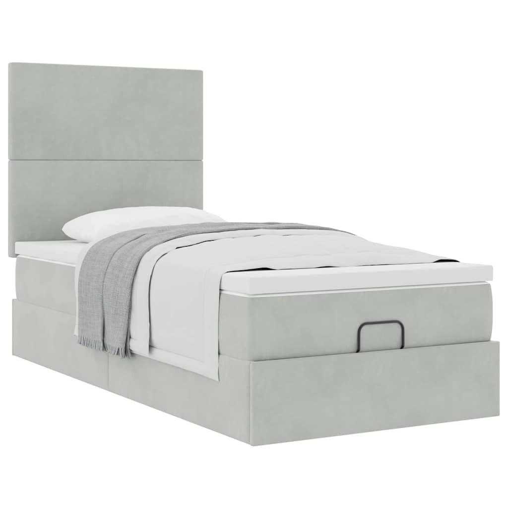 Ottoman bed met matrassen 90x190cm fluweel lichtgrijs is nu te koop bij PeponiXL, paradijselijk wonen!