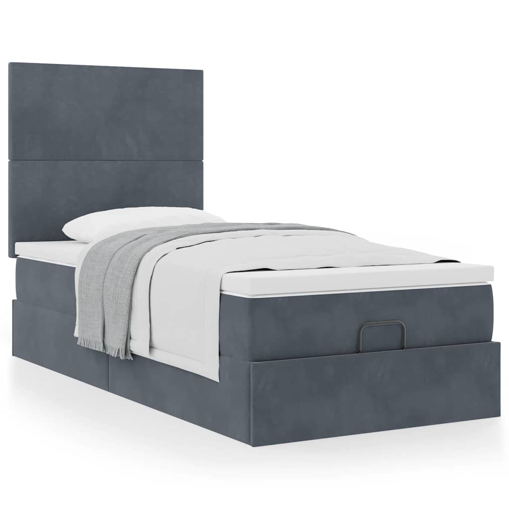 Ottoman bed met matrassen 90x190cm fluweel donkergrijs is nu te koop bij PeponiXL, paradijselijk wonen!
