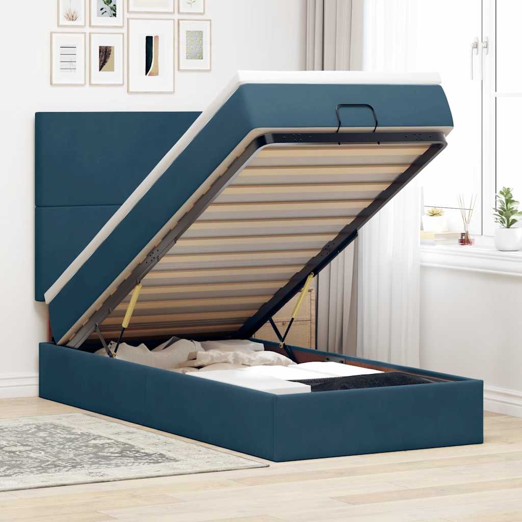 Ottoman bed met matrassen 90x190cm fluweel donkerblauw is nu te koop bij PeponiXL, paradijselijk wonen!