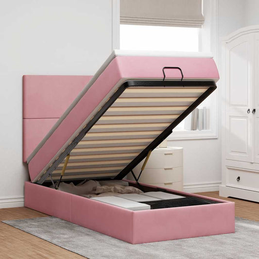 Ottoman bed met matrassen 90x190cm fluweel roze is nu te koop bij PeponiXL, paradijselijk wonen!