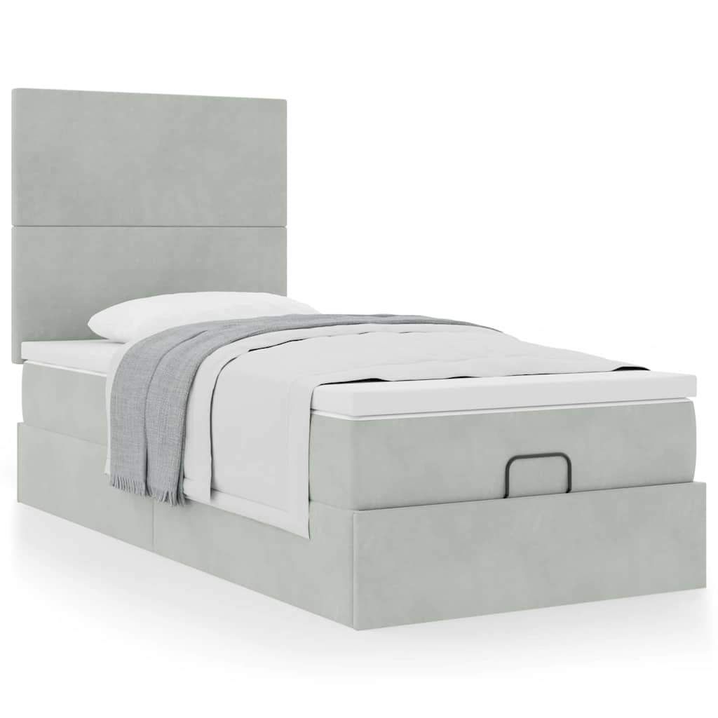 Ottoman bed met matrassen 90x200cm fluweel lichtgrijs is nu te koop bij PeponiXL, paradijselijk wonen!