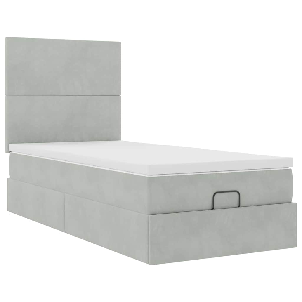 Ottoman bed met matrassen 100x200cm fluweel lichtgrijs is nu te koop bij PeponiXL, paradijselijk wonen!