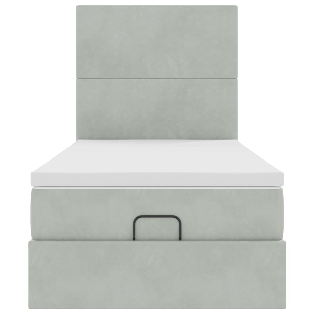 Ottoman bed met matrassen 100x200cm fluweel lichtgrijs is nu te koop bij PeponiXL, paradijselijk wonen!