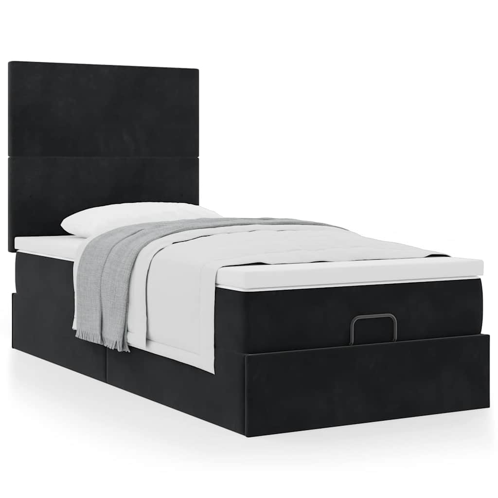Ottoman bed met matrassen 100x200cm fluweel zwart is nu te koop bij PeponiXL, paradijselijk wonen!