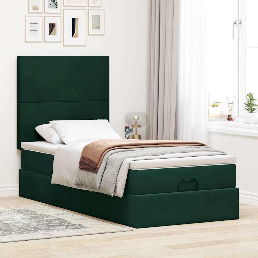 Ottoman bed met matrassen 100x200cm fluweel donkergroen is nu te koop bij PeponiXL, paradijselijk wonen!