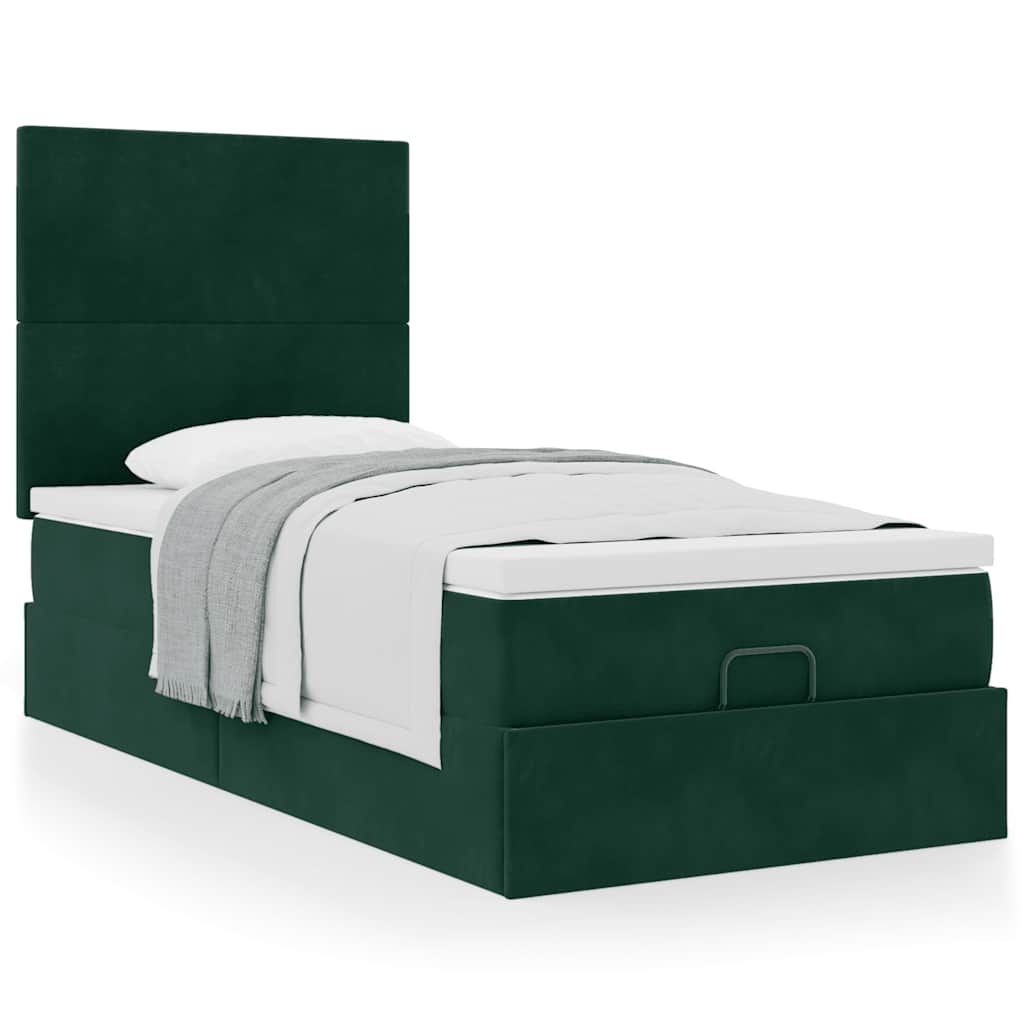 Ottoman bed met matrassen 100x200cm fluweel donkergroen is nu te koop bij PeponiXL, paradijselijk wonen!