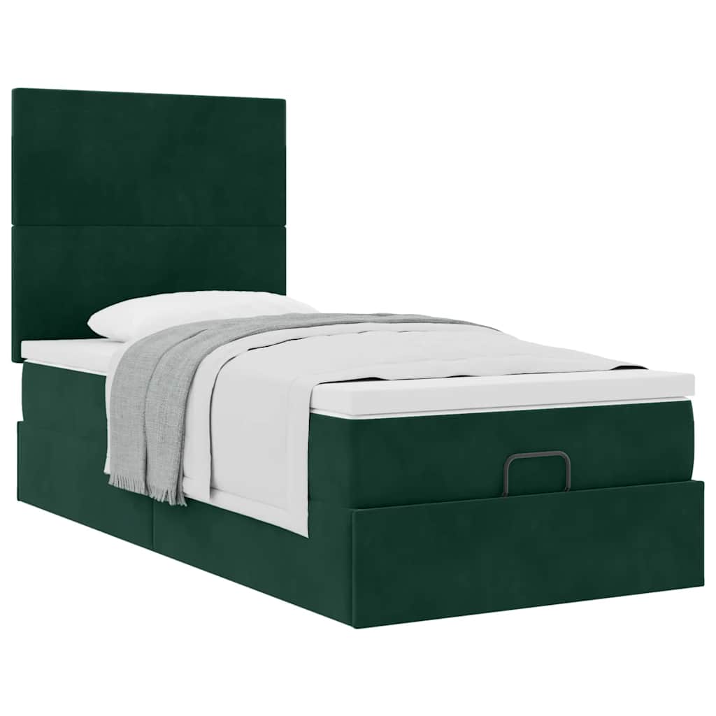 Ottoman bed met matrassen 100x200cm fluweel donkergroen is nu te koop bij PeponiXL, paradijselijk wonen!