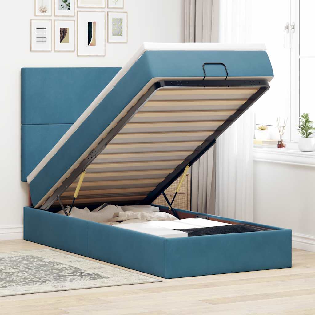 Ottoman bed met matrassen 100x200cm fluweel donkerblauw is nu te koop bij PeponiXL, paradijselijk wonen!