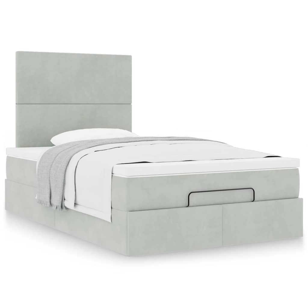 Ottoman bed met matrassen 120x190cm fluweel lichtgrijs is nu te koop bij PeponiXL, paradijselijk wonen!