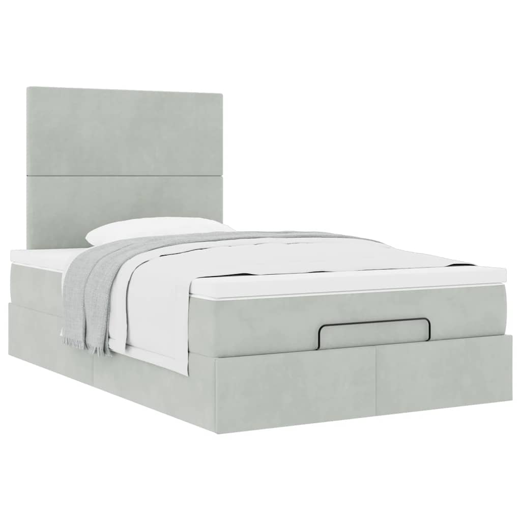 Ottoman bed met matrassen 120x190cm fluweel lichtgrijs is nu te koop bij PeponiXL, paradijselijk wonen!