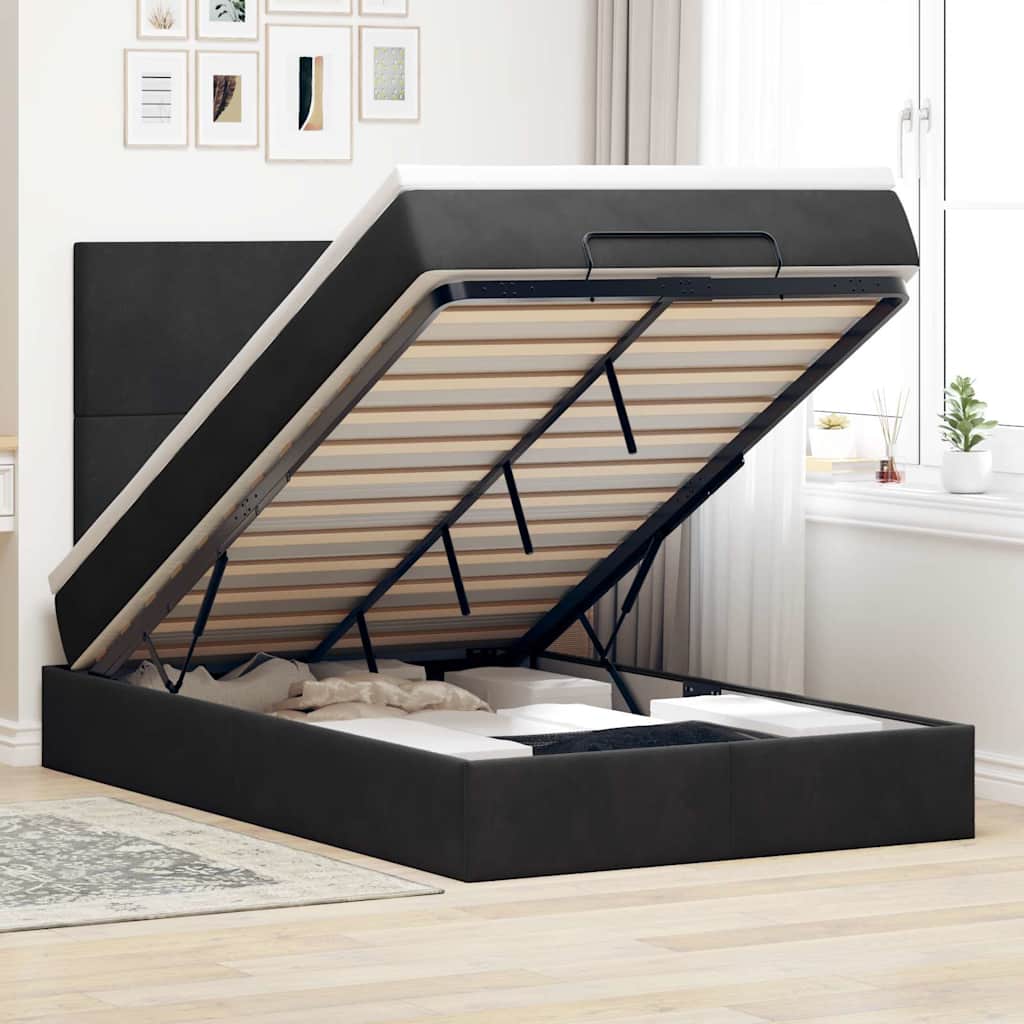 Ottoman bed met matrassen 120x200cm fluweel zwart is nu te koop bij PeponiXL, paradijselijk wonen!