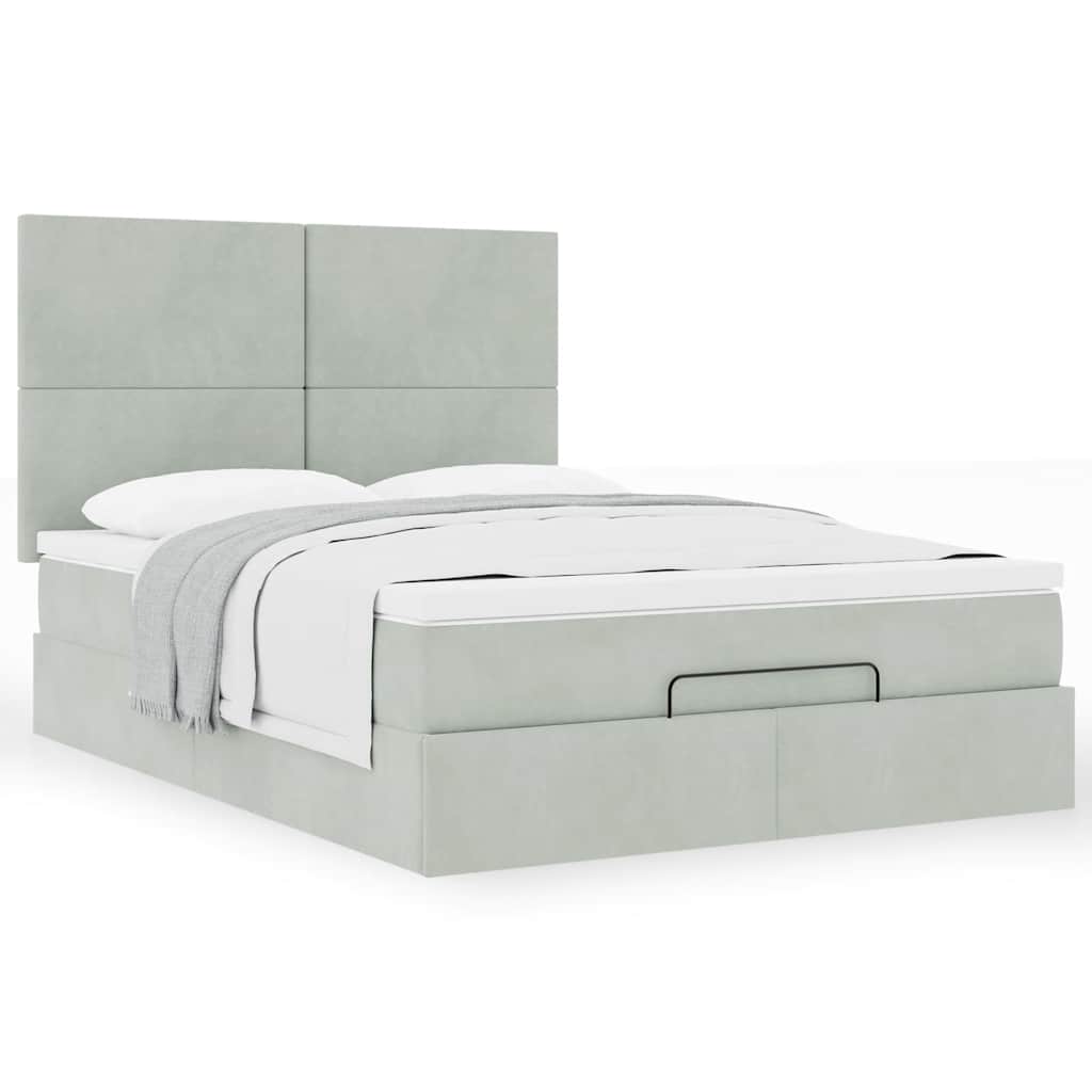 Ottoman bed met matrassen 140x190cm fluweel lichtgrijs is nu te koop bij PeponiXL, paradijselijk wonen!