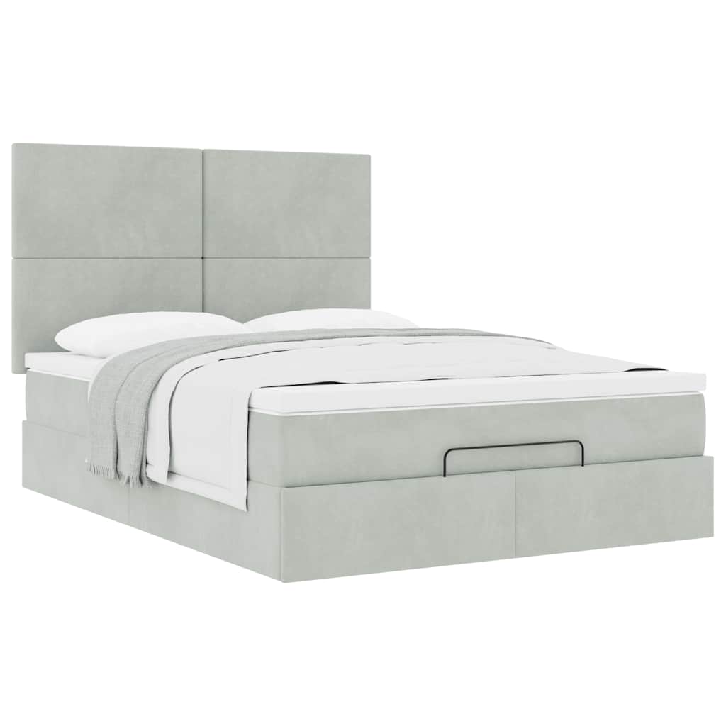 Ottoman bed met matrassen 140x190cm fluweel lichtgrijs is nu te koop bij PeponiXL, paradijselijk wonen!