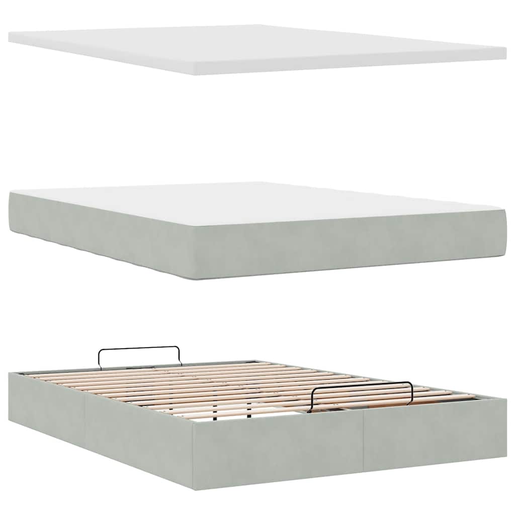 Ottoman bed met matrassen 140x190cm fluweel lichtgrijs is nu te koop bij PeponiXL, paradijselijk wonen!