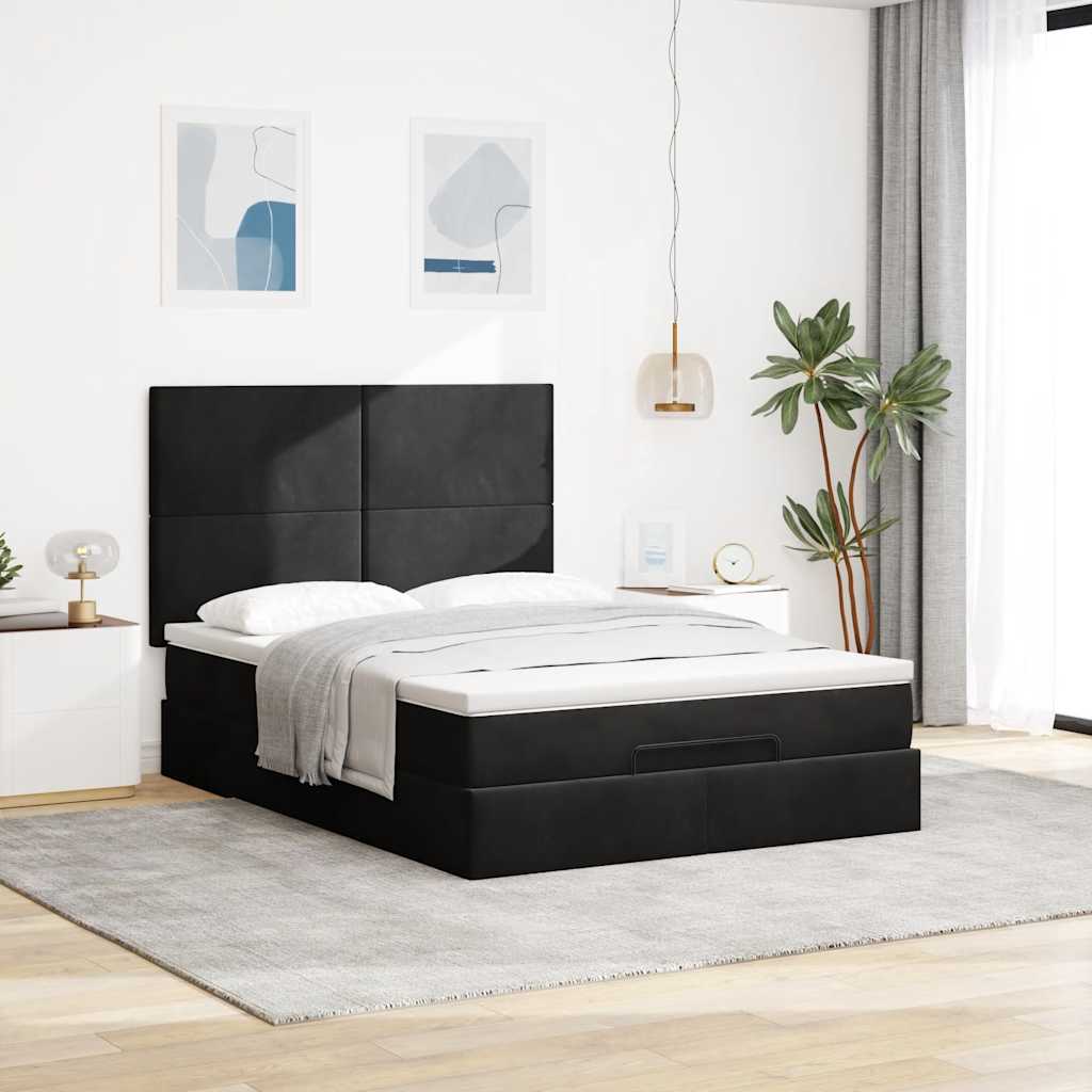 Ottoman bed met matrassen 140x190cm fluweel zwart is nu te koop bij PeponiXL, paradijselijk wonen!