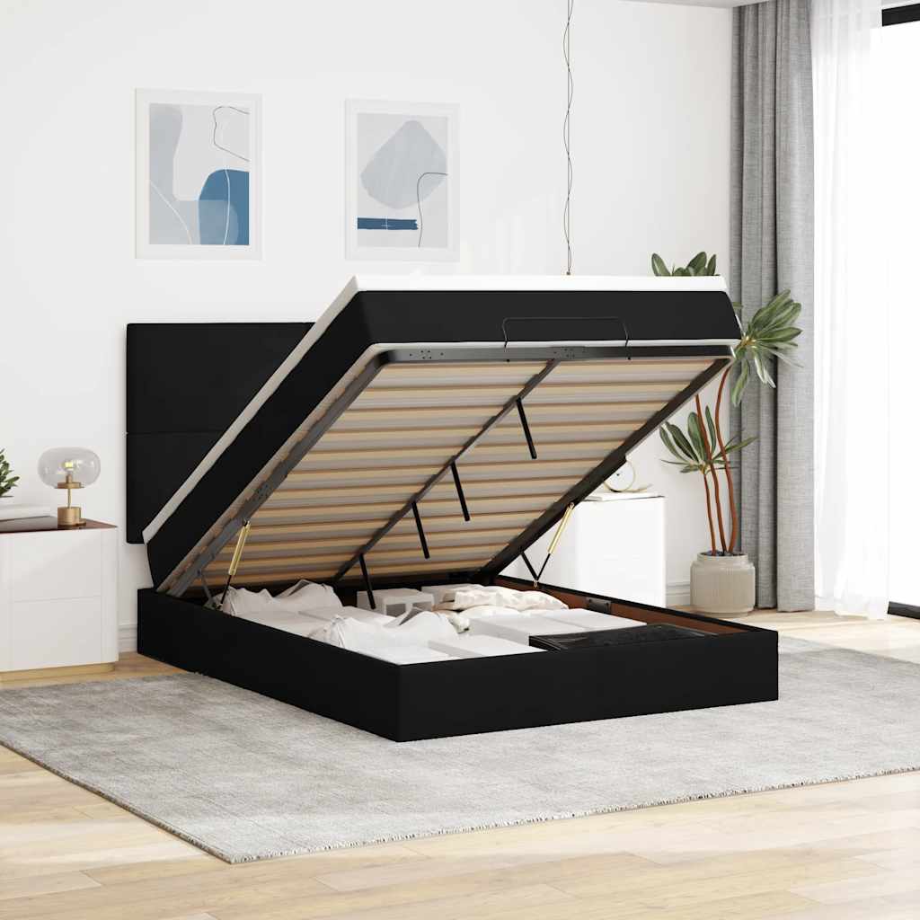Ottoman bed met matrassen 140x190cm fluweel zwart is nu te koop bij PeponiXL, paradijselijk wonen!