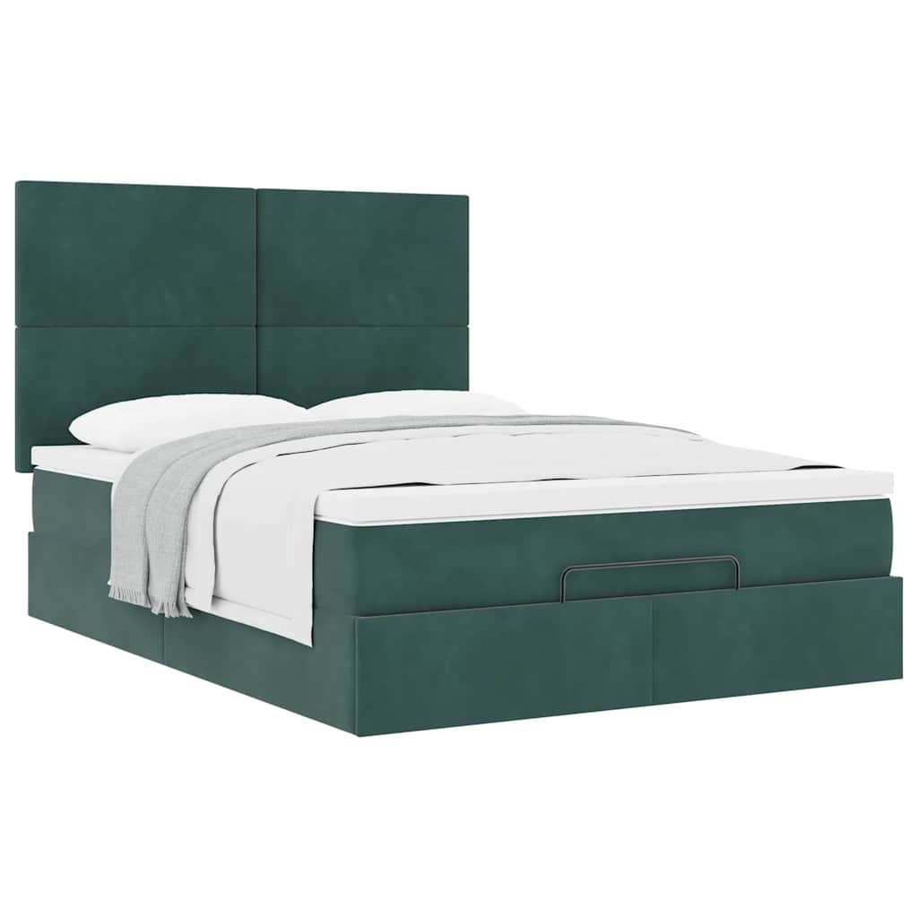 Ottoman bed met matrassen 140x190cm fluweel donkergroen is nu te koop bij PeponiXL, paradijselijk wonen!