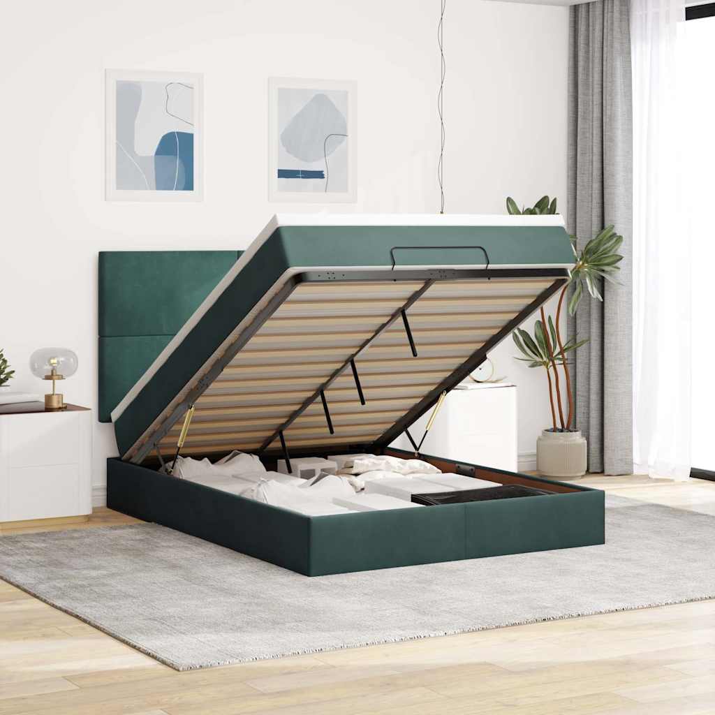 Ottoman bed met matrassen 140x190cm fluweel donkergroen is nu te koop bij PeponiXL, paradijselijk wonen!