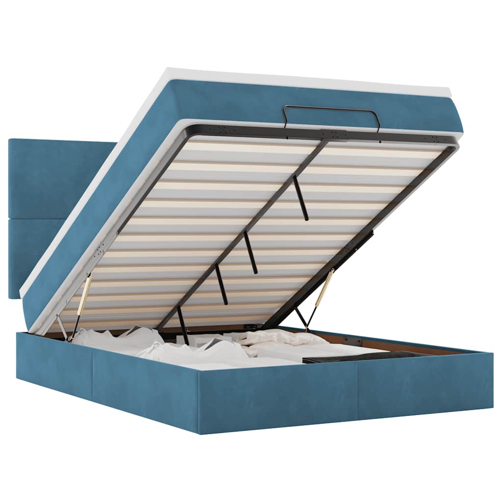 Ottoman bed met matrassen 140x190cm fluweel donkerblauw is nu te koop bij PeponiXL, paradijselijk wonen!