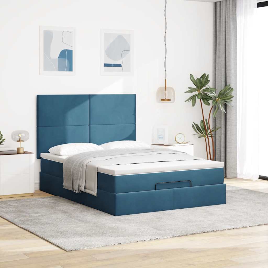 Ottoman bed met matrassen 140x190cm fluweel donkerblauw is nu te koop bij PeponiXL, paradijselijk wonen!