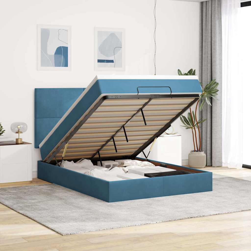Ottoman bed met matrassen 140x190cm fluweel donkerblauw is nu te koop bij PeponiXL, paradijselijk wonen!