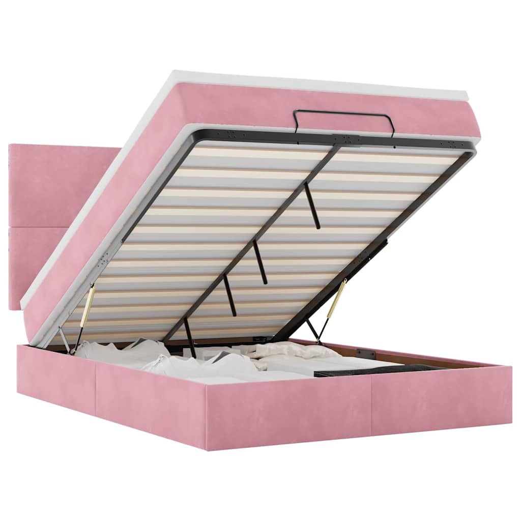 Ottoman bed met matrassen 140x190cm fluweel roze is nu te koop bij PeponiXL, paradijselijk wonen!
