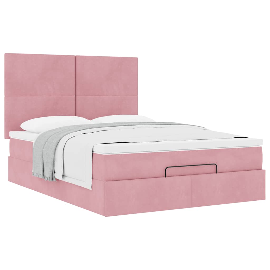 Ottoman bed met matrassen 140x190cm fluweel roze is nu te koop bij PeponiXL, paradijselijk wonen!