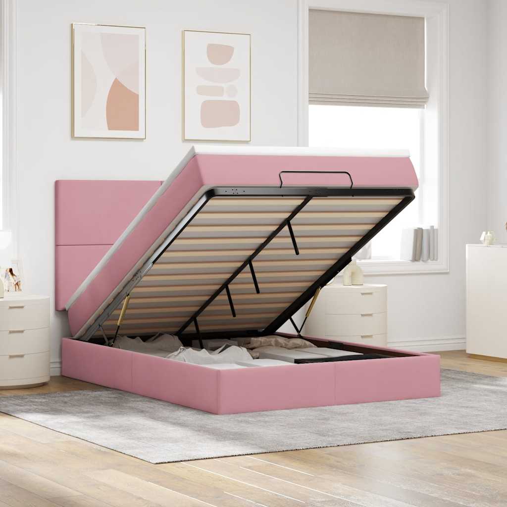 Ottoman bed met matrassen 140x190cm fluweel roze is nu te koop bij PeponiXL, paradijselijk wonen!