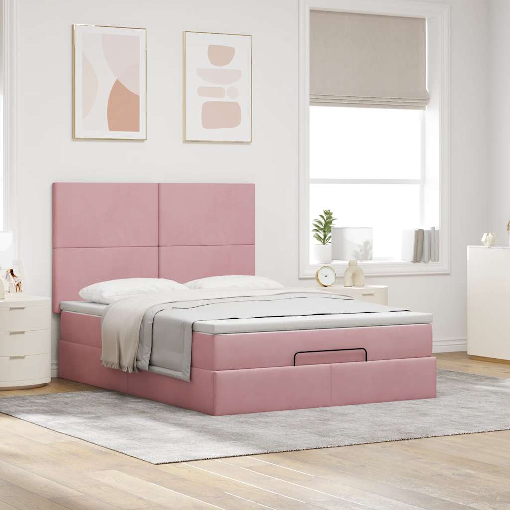 Ottoman bed met matrassen 140x200cm fluweel roze is nu te koop bij PeponiXL, paradijselijk wonen!