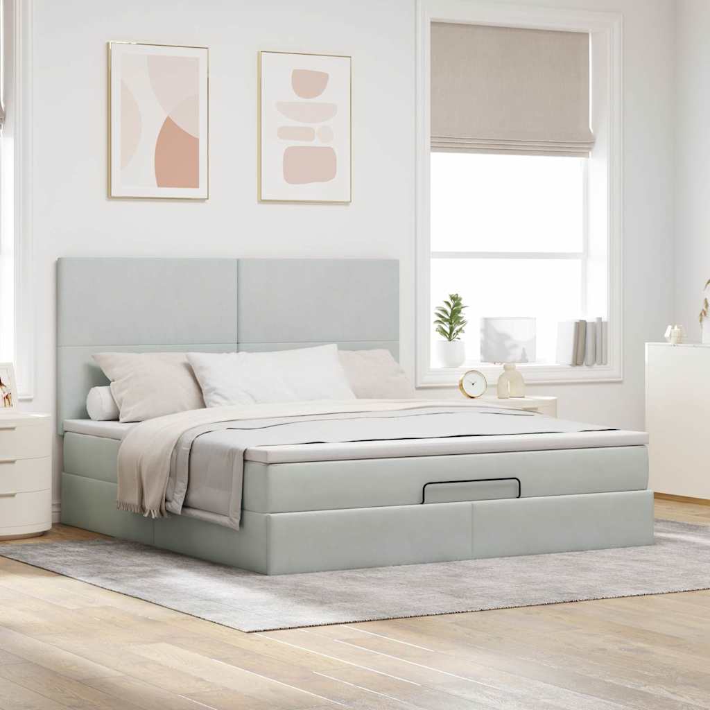 Ottoman bed met matrassen 160x200cm fluweel lichtgrijs is nu te koop bij PeponiXL, paradijselijk wonen!