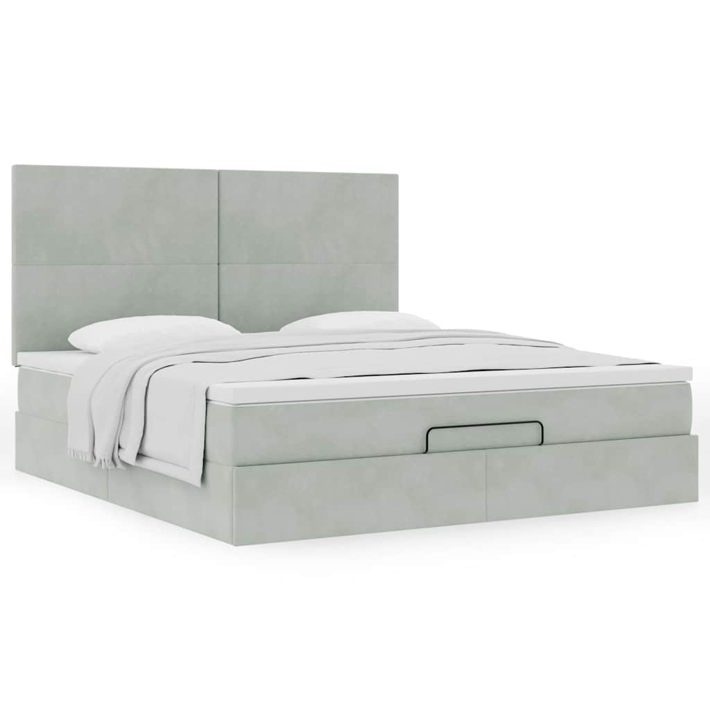 Ottoman bed met matrassen 160x200cm fluweel lichtgrijs is nu te koop bij PeponiXL, paradijselijk wonen!